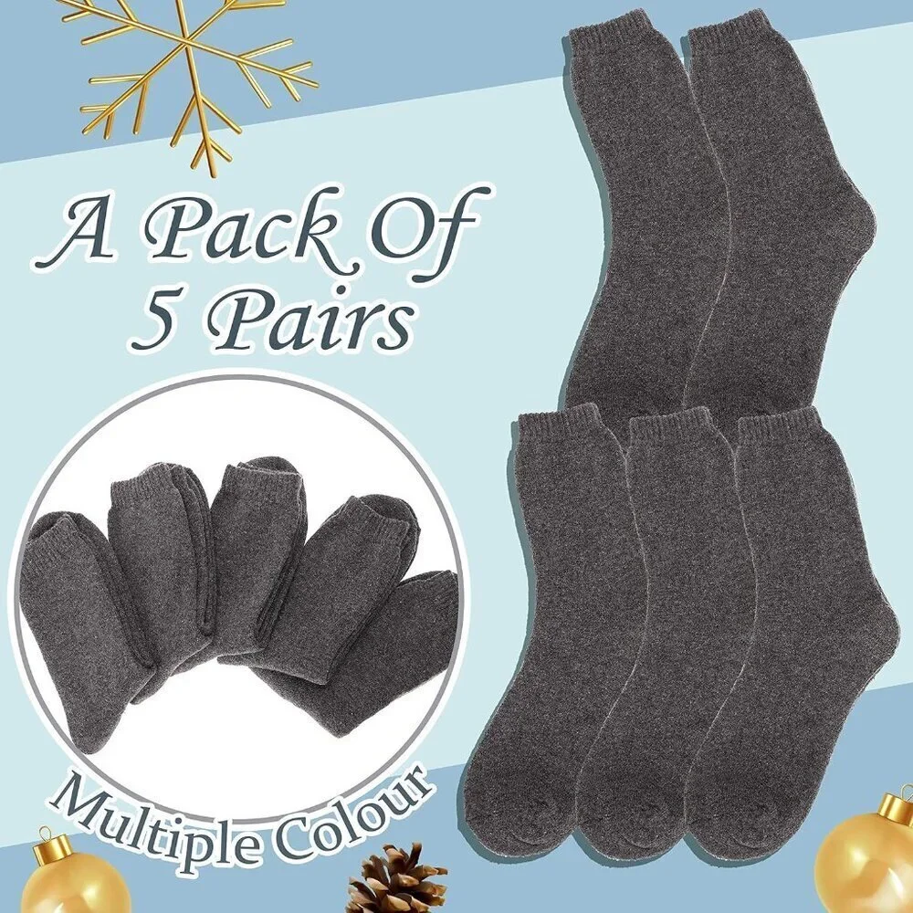 Women Merino Wool Grey Series Sock 5 Pairs Warm Thick Crew Winter Boot Socks